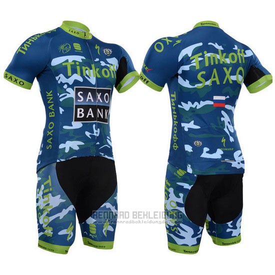 2015 Fahrradbekleidung Tinkoff Saxo Bank Azurblau und Blau Trikot Kurzarm und Tragerhose